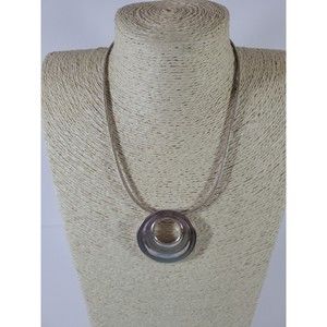 Womens Vintage Silver Tone Round Slide Pendant Necklace Costume Statement Heavy